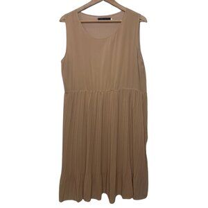 SHUNUGEXING | Sleeveless Tan Dress with Pleated Skirt | Size L
